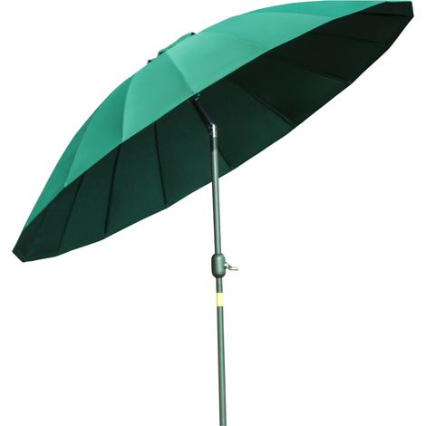 Runder, 2,5 m großer, 18-rippiger, neigbarer Gartenschirm mit Kurbelgriff, Metallstange, Fiberglas, hochdichtem Polyester, grün