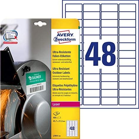 AVERY ZWECKFORM Folienetikett Avery Zweckform 45,7 x 21,2 mm (B x H) weiß 480 Etik./Pack. (1/5)
