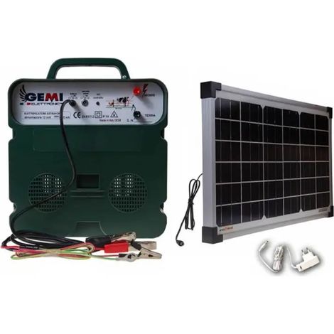Gemi Elettronica – Électrificateur 12V avec panneau solaire B/12 – Portée 5 km – 10000V – 6J – Pour chevaux, chiens, sangliers, vaches, porcs, poules