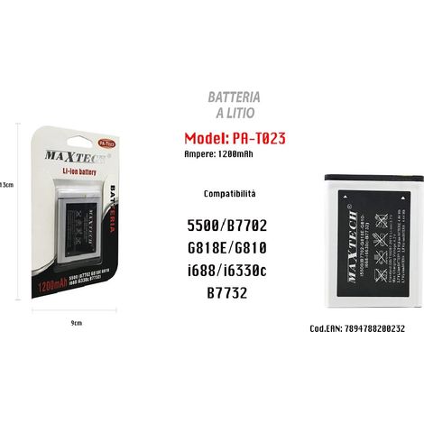 Trade Shop - Batteria A Litio Compatibile Samsung 5500 Cellulare Smartphone 1200mah Maxtech Pa-t023 -