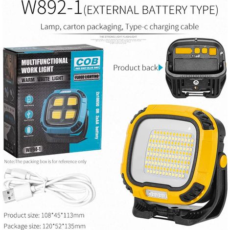 Projecteur LED portable - Lampe torche haute puissance - Camping et pêche en extérieur - Urgence - Rechargeable - Magnétique (1/3)