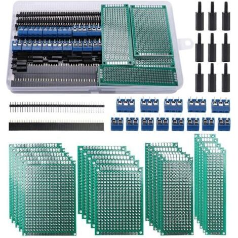 BARKBUSTERS 75 Pièces Circuit Imprimé Double Face Kit, 20 Pièces Double Face PCB Prototype Boards, 20 Pièces Fiches Mâle/Femelle, 15 Pièces 2/3 Broches Bornier à Visser, 20 Pièces Colonne en Nylon (1/4)
