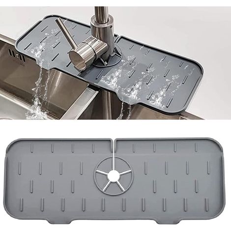 Alfombrilla protectora de silicona para grifo, 37 x 13,3 cm, para grifo y fregadero de cocina, plegable (gris). (1/5)