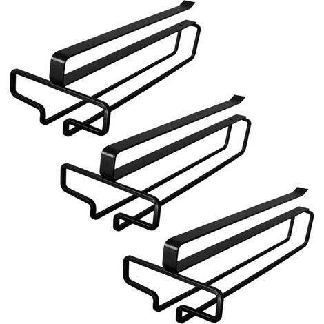 3 Pièces Porte Verre à Vin Suspendu, Support de Verre à Vin Sous Armoire, Porte-Verres à Pied Suspendu Sans Perçage, Métal Accroche-verres Pour étagère pour Cuisine Café Bar Restaurant (Noir) (1/4)