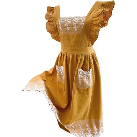 Tablier de cuisine - Tablier à bretelles - Coton - Poches - Tablier de poterie - Tablier de peinture - Sangle de cou ajustable - Jaune moutarde (1/5)
