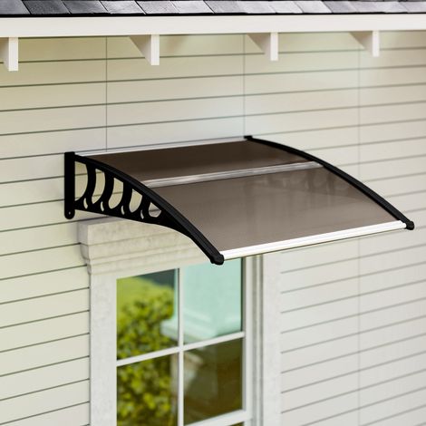 Abri extérieur en polycarbonate pour porte et fenêtre avec kit d'installation 103x96.5x27cm - Marron (1/5)