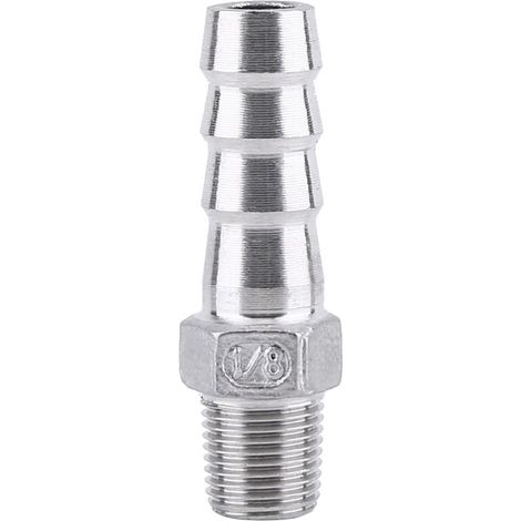 Raccords Cannelés de Tuyau 1/8 "Acier Inoxydable SS304 Raccord de Tuyau à Filetage Mâle Connecteur de Queue de Barbelé (1/8"x10mm) (1/4)