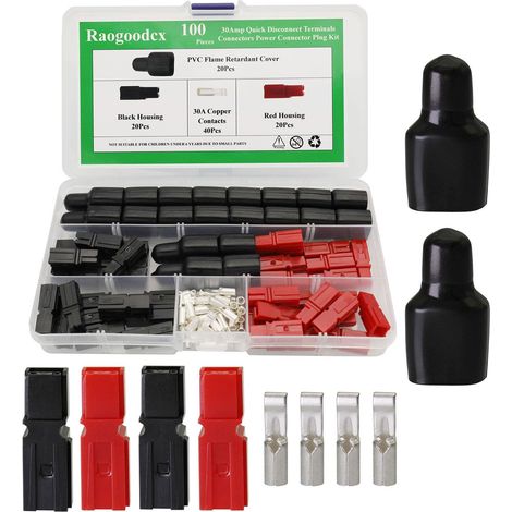 Lot de 20 paires de bornes à déconnexion rapide 30 A - 1,5-4 mm² (12-14 AWG) - Connecteur d'alimentation modulaire avec cache de douille en PVC ignifuge (1/4)