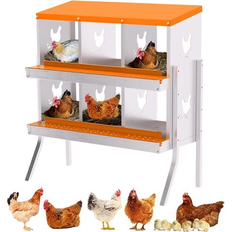 Caisse de Nidification pour Poules, 6 Compartiments, Acier Galvanisé, Montage Mural ou Placement au Sol, Toit Incliné, Système de Collecte d'Œufs Intégré (1/5)