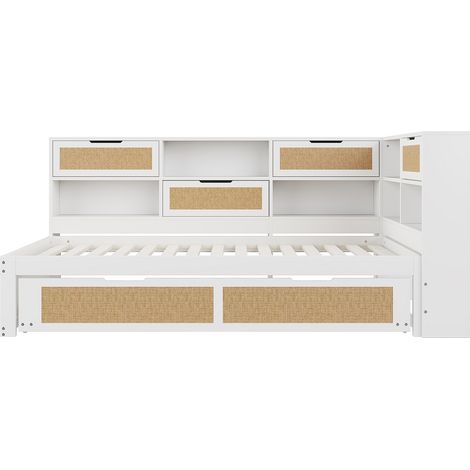 Multifunktions-Daybett weiß 90 x 200 cm mit Ausziehbett, Stauraum und USB-Anschlüssen (1/5)