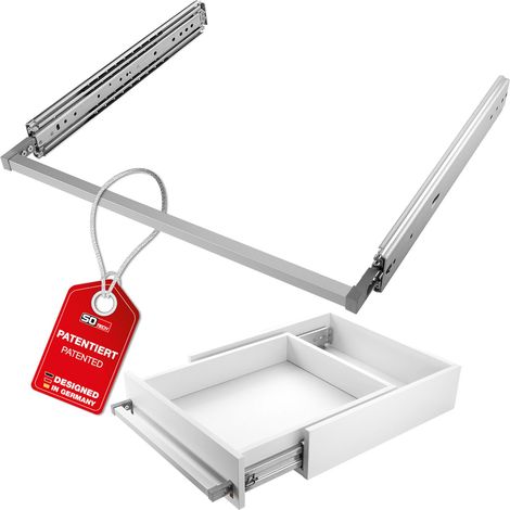 SOTECH VarioSlide Pat. Schubladenauszug Komplettset bis 200 kg Einhandverriegelung Alu eloxiert für Schubladen mit Front bis 600 mm Breite, Caravan, Fahrzeugbau - KV2-200-H76-700 EH 700 mm