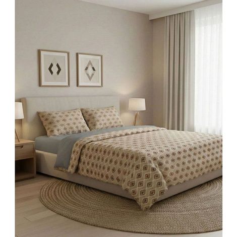 Bettwäsche - 1 Bettbezug 140 x 200 cm + 1 Kissenbezug 60 x 60 cm - 100% verstärktes Baumwolle - Grau / Beige (1/4)