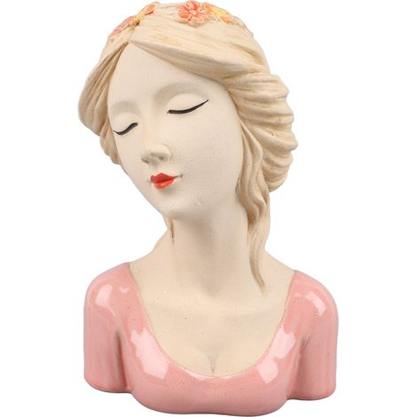 Vases décoratifs modernes en céramique rose, style moderne, représentant une jeune fille timide et une femme aux fleurs. Convient aux amoureux des plantes et aux personnes de tous horizons. (1/5)