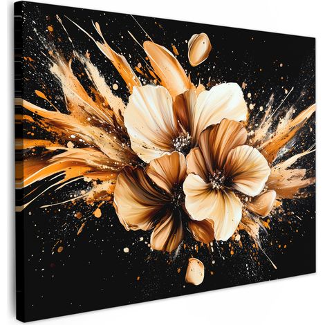 CUADRO EN LIENZO Flores - Oro - Graffiti - Negro - Abstracto Lienzo Modernos 80x60 cm