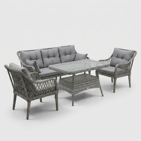 Garten-Sitzgruppe aus Kunststoffrattan 4 Plätze Hisar 3+1+1 - Grau (1/4)