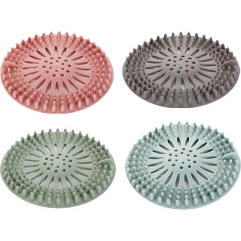 Filtre Anti-Cheveux Douche - Filtre Drain Silicone Souple - Compatible Drain Plat, Légèrement Bombé et Ouvert - 4 Pièces (1/5)