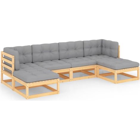 Set Divani Giardino 6 pz con Cuscini in Legno Massello di Pino vidaXL (1/5)