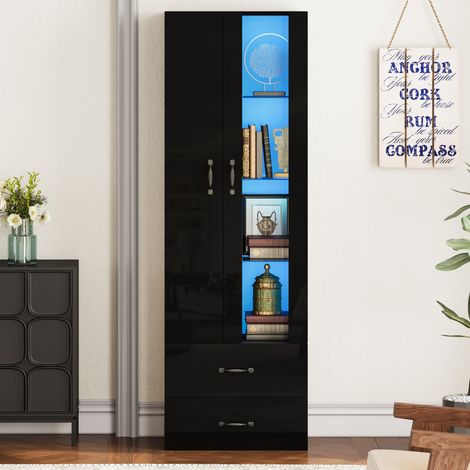 Vitrina LED FloraGrace, 60 x 35 x 182,5 cm, negra, con almacenaje para salón (1/5)