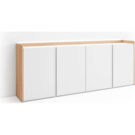 Aparador Alcaucín-01 de 207x80x35 cm con 4 puertas, luces LED, color blanco y roble soft (1/4)