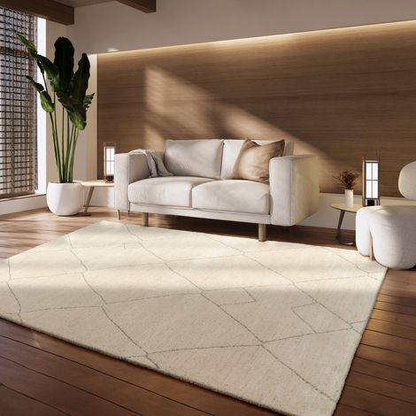 Paco Home Teppich Wohnzimmer Kurzflor Geometrisch Skandi Muster Einfarbig Abstrakt Beige 160x230 cm