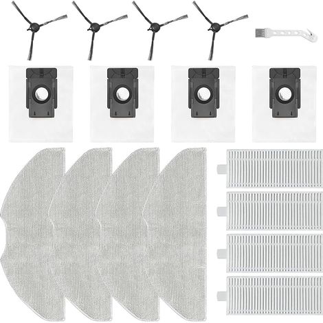 accessoires pour EZVIZ RE4 Plus / RE5 Plus robot aspirateur pièce de rechange, 4 Chiffon + 4 sac à poussière + 4 brosses latérales + 4 filtres (1/5)