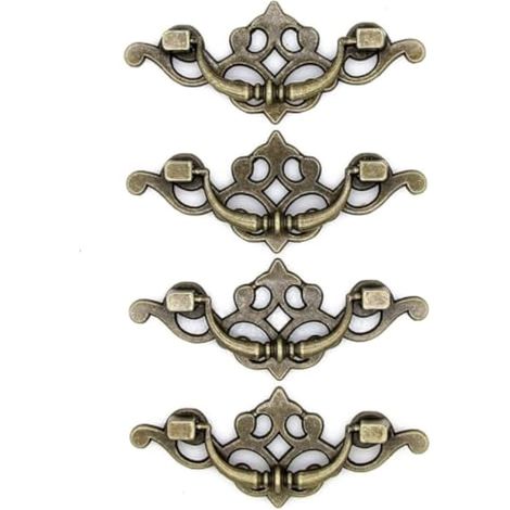 Lot de 4 poignées vintage en laiton antique pour tiroir d'armoire en bois, longueur 9,7 cm et hauteur 4 cm (1/5)