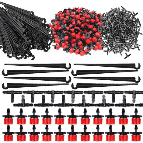 300pcs Goutteurs Irrigation Réglable + Tee Joint de Tuyau +Piquet de Support pour Kit Système d'irrigation de Bricolage Goutte Automatique (1/5)