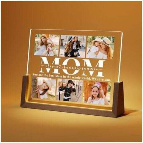 Lampe personnalisée acrylique avec photo – 20 x 16,5 cm – Base en noyer naturel – Éclairage LED faible consommation – Cadeau fête des mères (1/3)