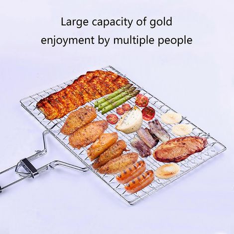 Panier à griller en métal avec poignée amovible, idéal pour les pique-niques, le camping et les barbecues. Filet pour griller les saucisses. (1/4)
