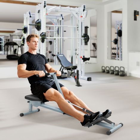 Vogatore da casa, vogatore idraulico per fitness con display LCD, 12 livelli di resistenza, capacità di carico fino a 100 kg, attrezzo fitness, dispositivo di allenamento per tutto il corpo (1/5)