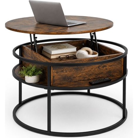 Lift-Top Coffee Table with Storage, Black Industrial Design (1/5)