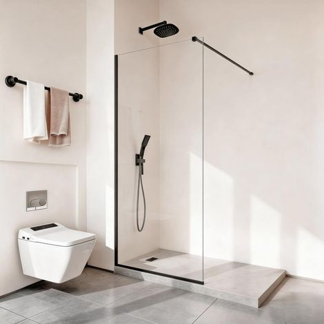 Paroi de Douche Fixe 86,4x187 cm Verre Trempé 8 mm Pare-Douche Semi-Encadré avec Joint d'Étanchéité pour Salle de Bain (1/5)