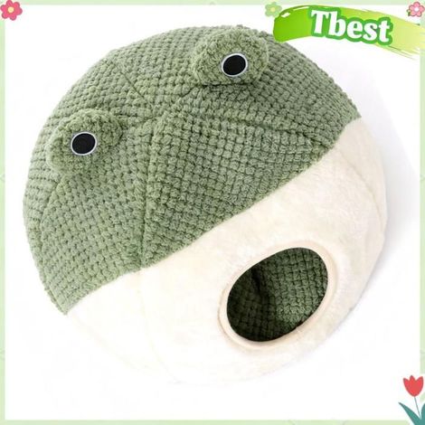 Tbest Grotte de lit de chat Lit grotte pour chat, peluche douce et mignonne, avec coussin animalerie coussin Nid 3D vert S (1/5)