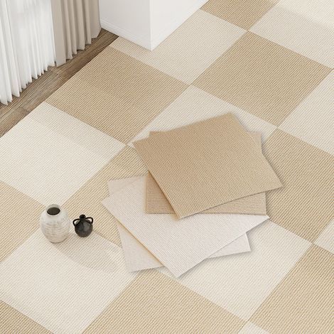 Set di 10 tappeti quadrati autoadesivi ad incastro, 30 x 30 m, stile nordico minimalista, spessi, antiscivolo e lavabili (bianco caldo + kaki) (1/4)