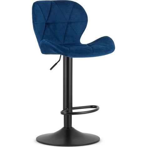 Sgabello West in velluto blu notte con base nera girevole (1/5)