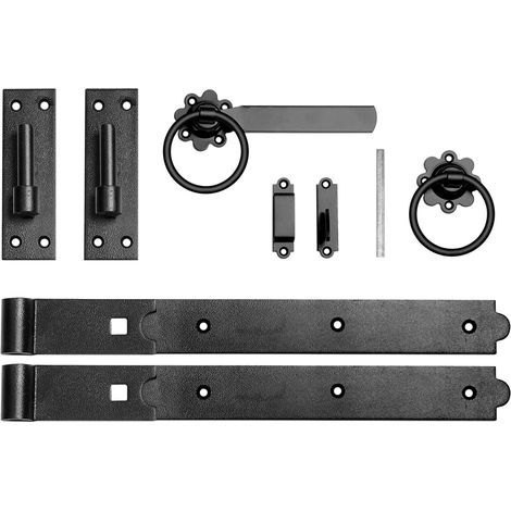 18 Inch Single Gate Fittings Set Hook & Band Hinge, Latch - Black