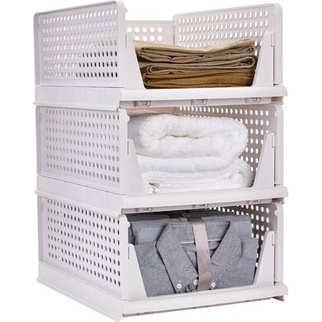 3er-Set stapelbare Aufbewahrungskörbe für Schränke, multifunktionale, faltbare Aufbewahrungsboxen für Bad, Küche, Waschküche, Kleiderschrank, Kleideraufbewahrung, Schubladenorganizer (1/3)