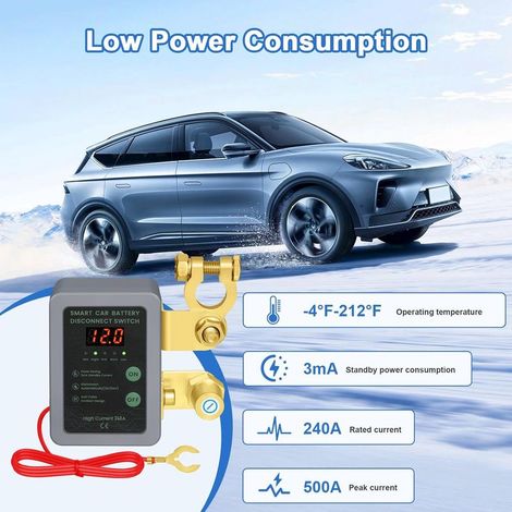 Coupe Circuit Batterie 12V, Coupe Circuit, Disjoncteur de Batterie Télécommandé Sans Fil, Interrupteur D'arrêt Automatique avec Affichage LED pour Voiture, Camping-Car, ATV, Bateau (Gray) (1/2)