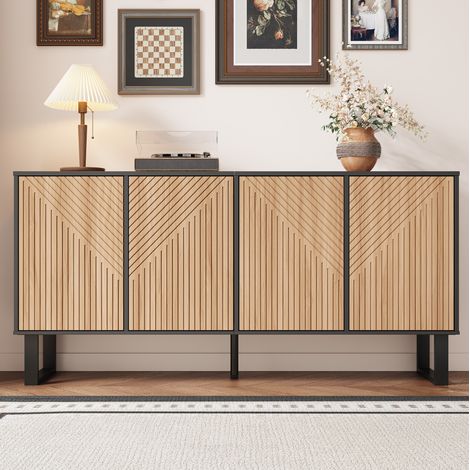 Credenza TV 160x38x75 cm nero e naturale in MDF e pannello truciolare con ampio spazio contenitivo (1/5)