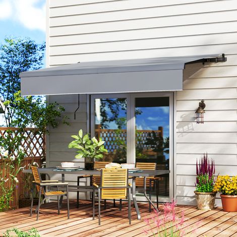 Auvent Manuel Rétractable pour Jardin avec Manivelle Protection UV Structure en Métal et Aluminium 295x200 cm Gris (1/5)