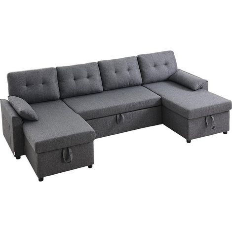 Solution Couchage et Rangement Canapé Convertible en U 6 Places 287x145 cm pour Salon et Appartement Gris (1/5)
