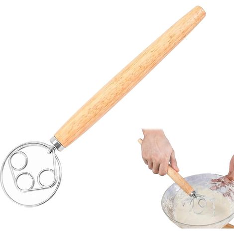Fouet Danois en Acier Inoxydable, Fouet à Pâte de 33cm avec 3 Boucles, Fouet Cuisine, Batteur Manuel pour Pain, Pâtisserie, Pizza et Gâteaux, Mélangeur de Cuisine Robuste et Ergonomique (1/5)