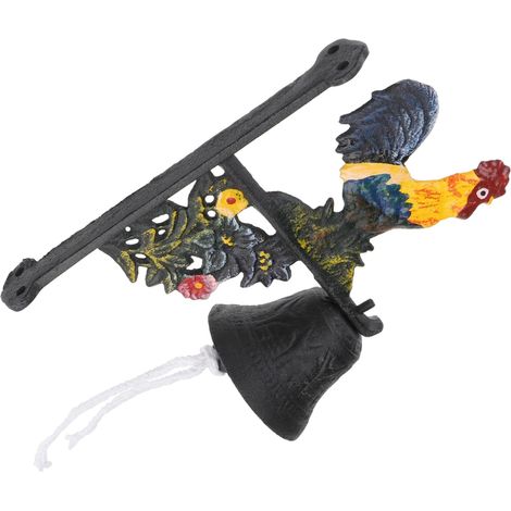 Sonnette De Porte Rétro Coq Métal Fonte, Cloche Murale en Fer, Fixation Murale Solide, Style Rustique, pour Porte De Jardin Et Porche, (1/5)