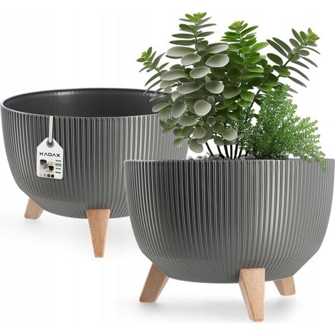 KADAX Blumentopf aus Kunststoff mit drei Einsteckstützen, 29 cm, Anthrazit