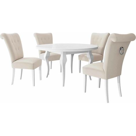 Conjunto de mesas y sillas para comedor Racine 143, Blanco + Magic Velvet 2250, 76x0x0cm, Diámetro: 120, Número de asientos: 4, Estilo: Clásicomoderno (1/5)