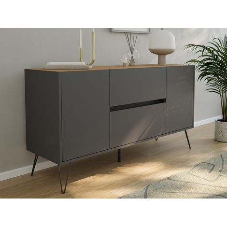 Sideboard Yako 140cm 2 SoftClose 2 Türen Grafit/Eiche Top (1/5)