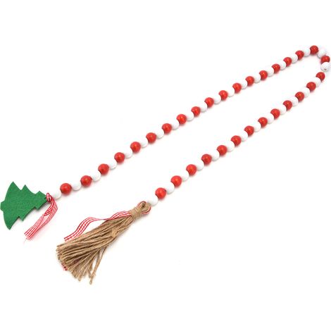 Holzperlenkranz, Weihnachtsbaumquaste, Holzperlenornamente für die Heimdekoration (Rot und Weiß) (1/5)