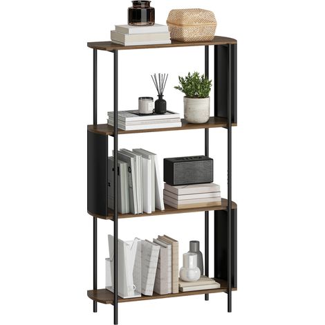 4-stufiges Regal, freistehendes Regal mit geschwungenem Design, industrielles Bücherregal, braune Holzoptik