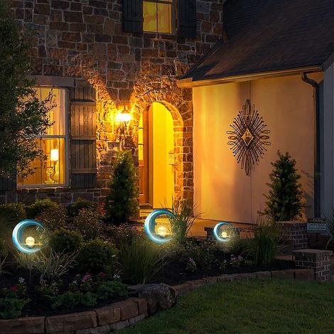 Solar-Gartenleuchten mit Mondmotiv, dekorativ, Solarbeleuchtung Solar-Gartenleuchten „Blauer Mond“, wasserdicht, aus Metall, solarbetrieben (1/3)