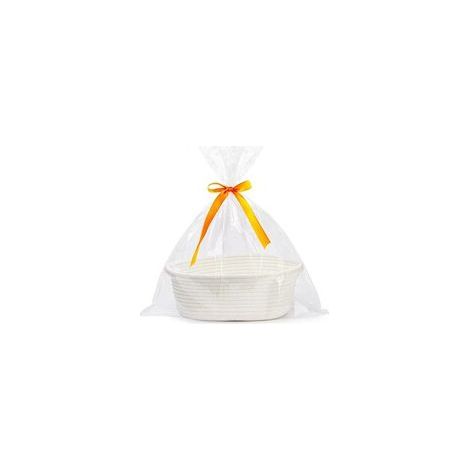 Petit panier tressé de style scandinave minimaliste avec sacs cadeaux et rubans, panier cadeau vide, rangement pour les jouets de bébé dans la chambre d'enfant, corde en coton, 30 x 20 x 12 cm, blanc (1/5)